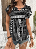 Geometric Print Short Sleeve Blouse (4)