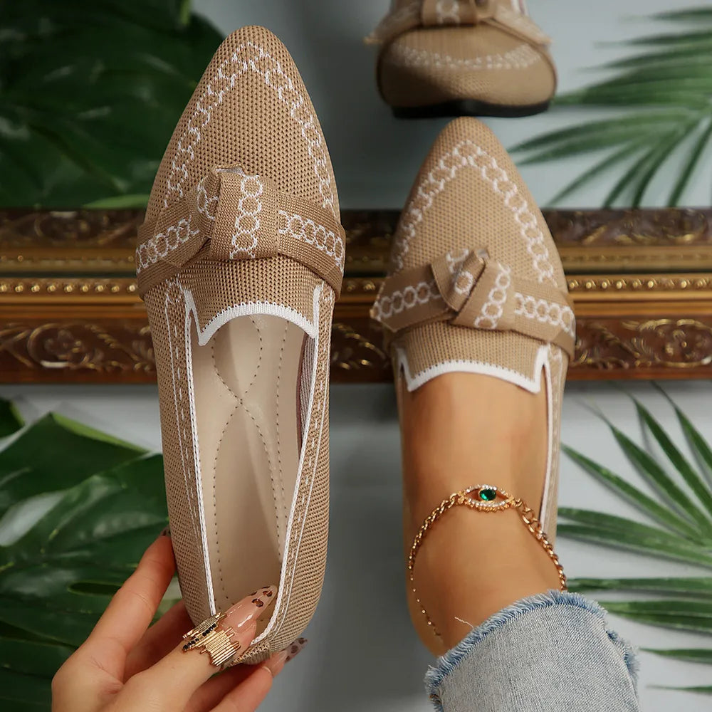 Knitted Slip-on Flats Bow (7)