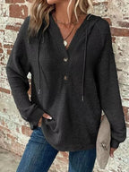 Full Size Button Detail Waffle Knit Hoodie Plus (6)