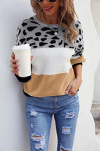 Block Round Neck Lantern Sleeve Sweater (11)