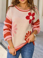 Floral Striped Sleeve Round Neck Sweater (5)