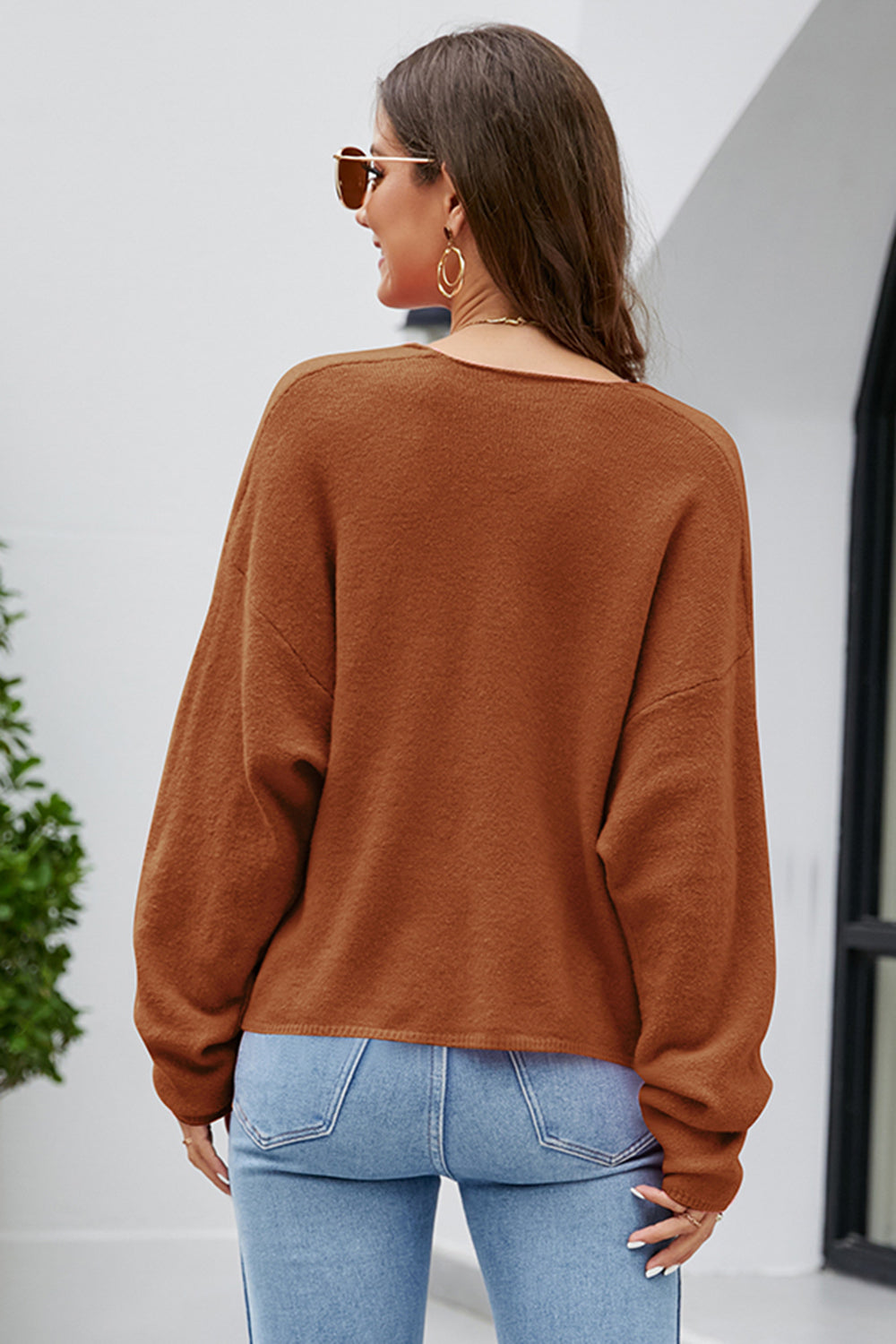 V-neck Drop Shoulder Long Sleeve Knit Top (13)