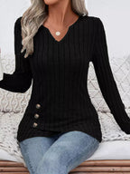 Ribbed Knit Notched Long Sleeve Top (6)