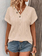 Textured V-neck Short Sleeve Top (7)