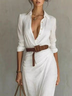 Button Front Long-sleeve Shirt Maxi Dress (5)