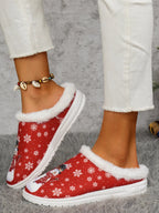 Snowman Print Flat Slippers Faux Fur (9)