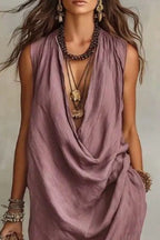 Sleeveless Drape Neck Midi Dress (3)