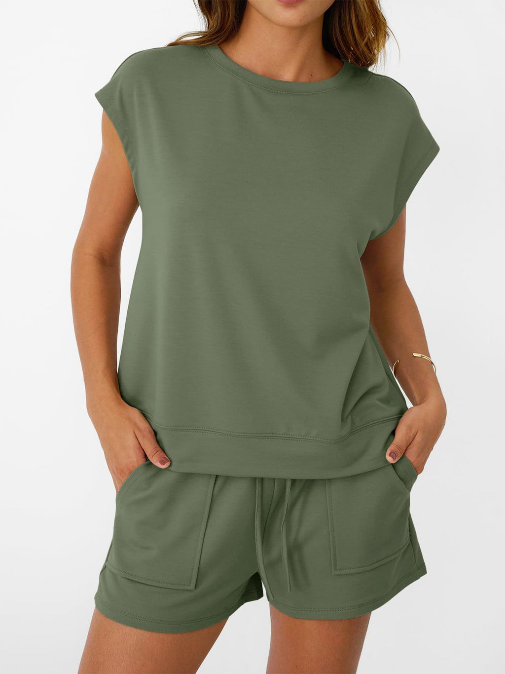Round Neck Cap Sleeve Top Shorts Set (20)
