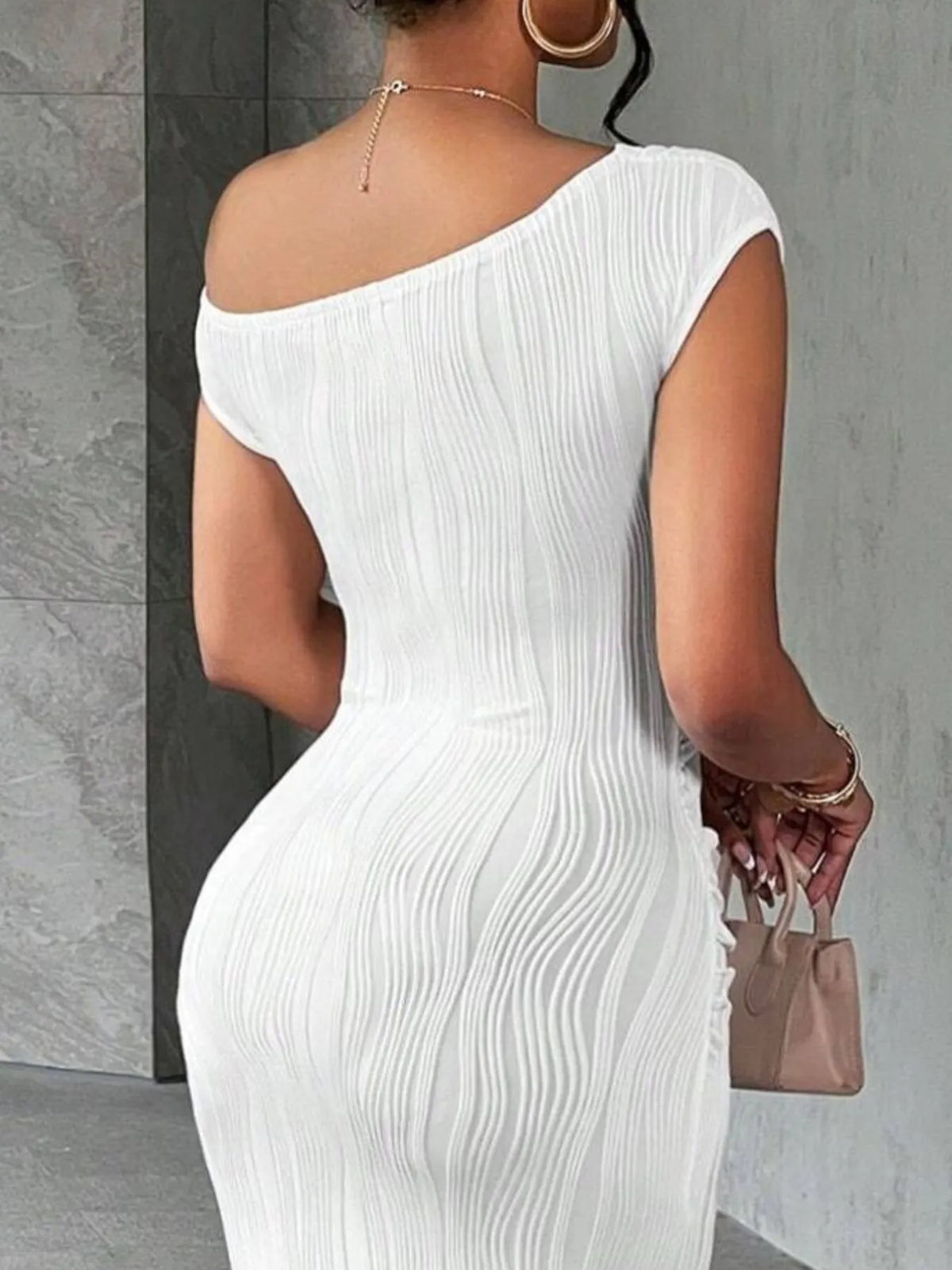 Textured Single Shoulder Bodycon Maxi Dress (12)