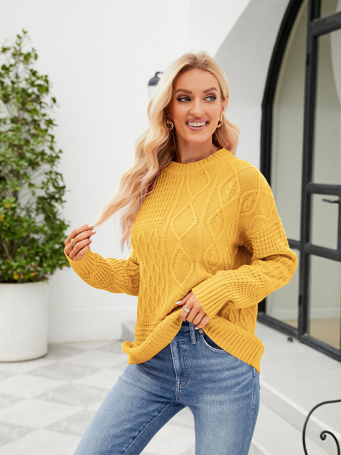 Round Neck Dropped Shoulder Sweater (11)