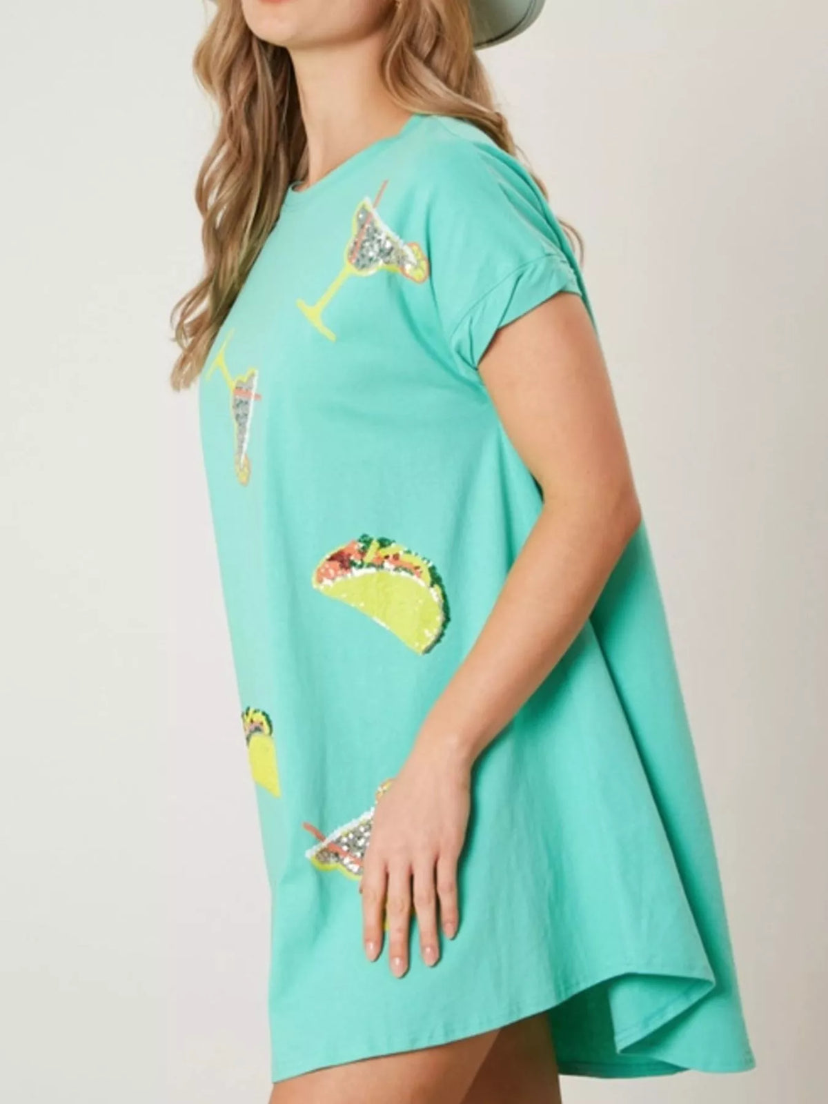 Sequin Short Sleeve Summer Tee Dress (8)
