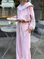 Zip Up Hoodie Wide-leg Pants Set (22)