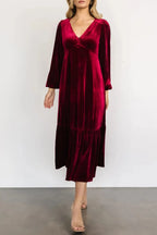 V-neck Long Sleeve Midi Velvet Dress (18)