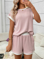 Contrast Trim Short Sleeve Top Shorts Set