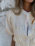 Full Size Smocked Button Front Puff Sleeve Shirt Plus (9)