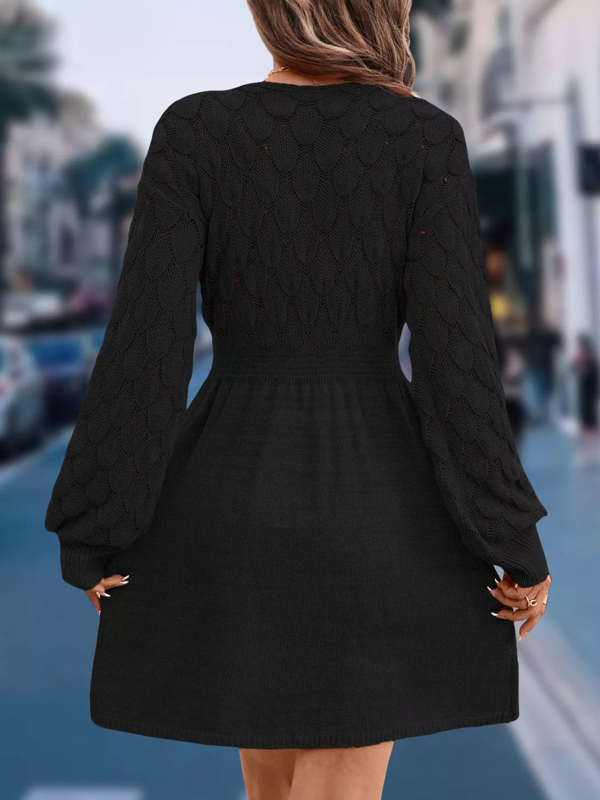 V-neck Long Sleeve Sweater Dress (11)