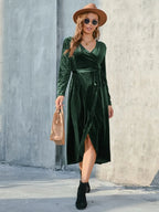 Tie Front Long Sleeve Slit Dress (3)