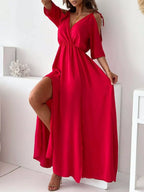 Slit Cold Shoulder Maxi Dress