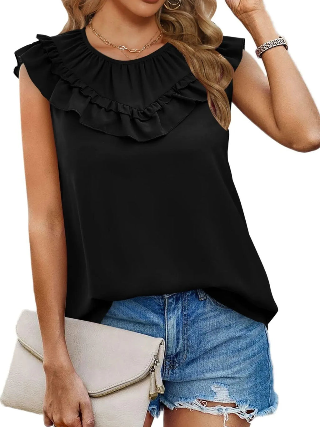 Ruffle Trim Round Neck Blouse (8)