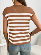 Striped Mock Neck Cap Sleeve Knit Top (5)