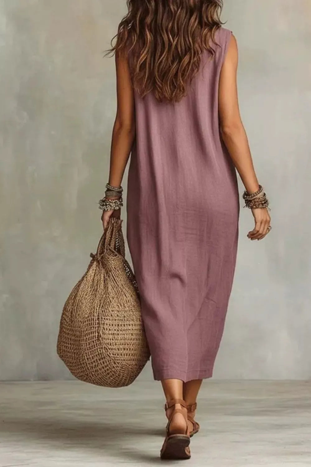 Sleeveless Drape Neck Midi Dress (2)