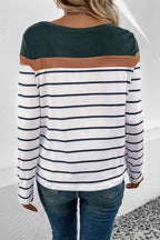 Striped Round Neck Long Sleeve T-shirt (9)