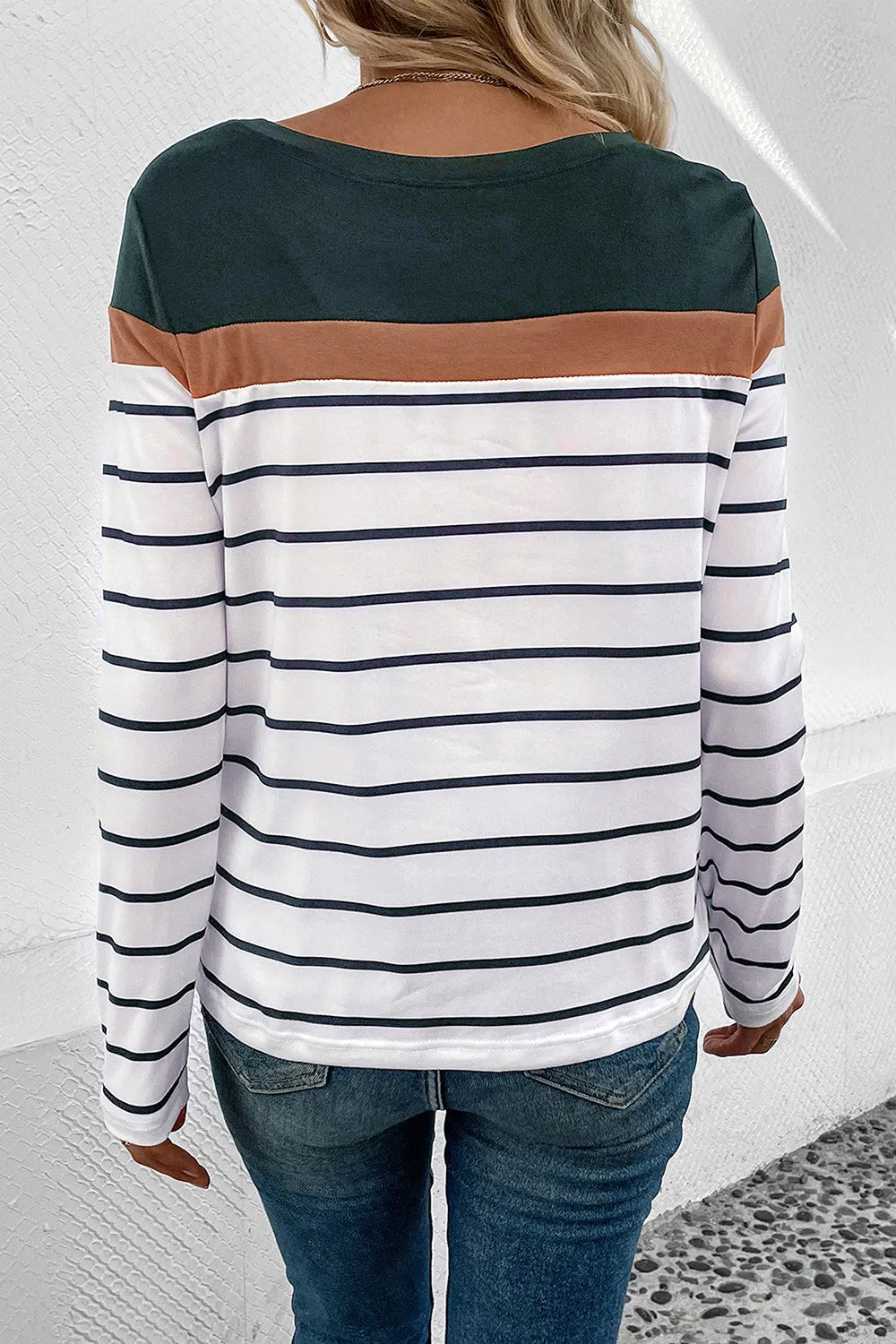 Striped Round Neck Long Sleeve T-shirt (9)