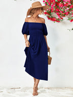 Off-shoulder Balloon Sleeve Midi Dress (9)