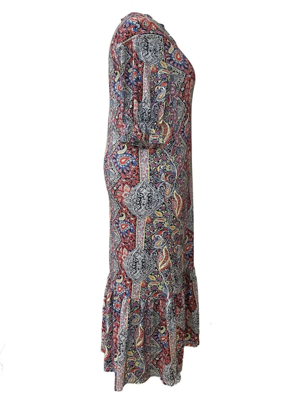 Full Size Bohemian Paisley Print Ruffle Hem Midi Dress Plus (6)