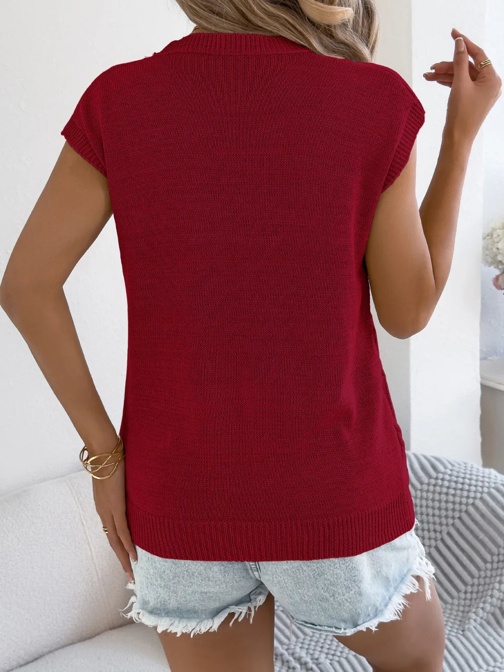 Round Neck Cap Sleeve Knit Top (5)