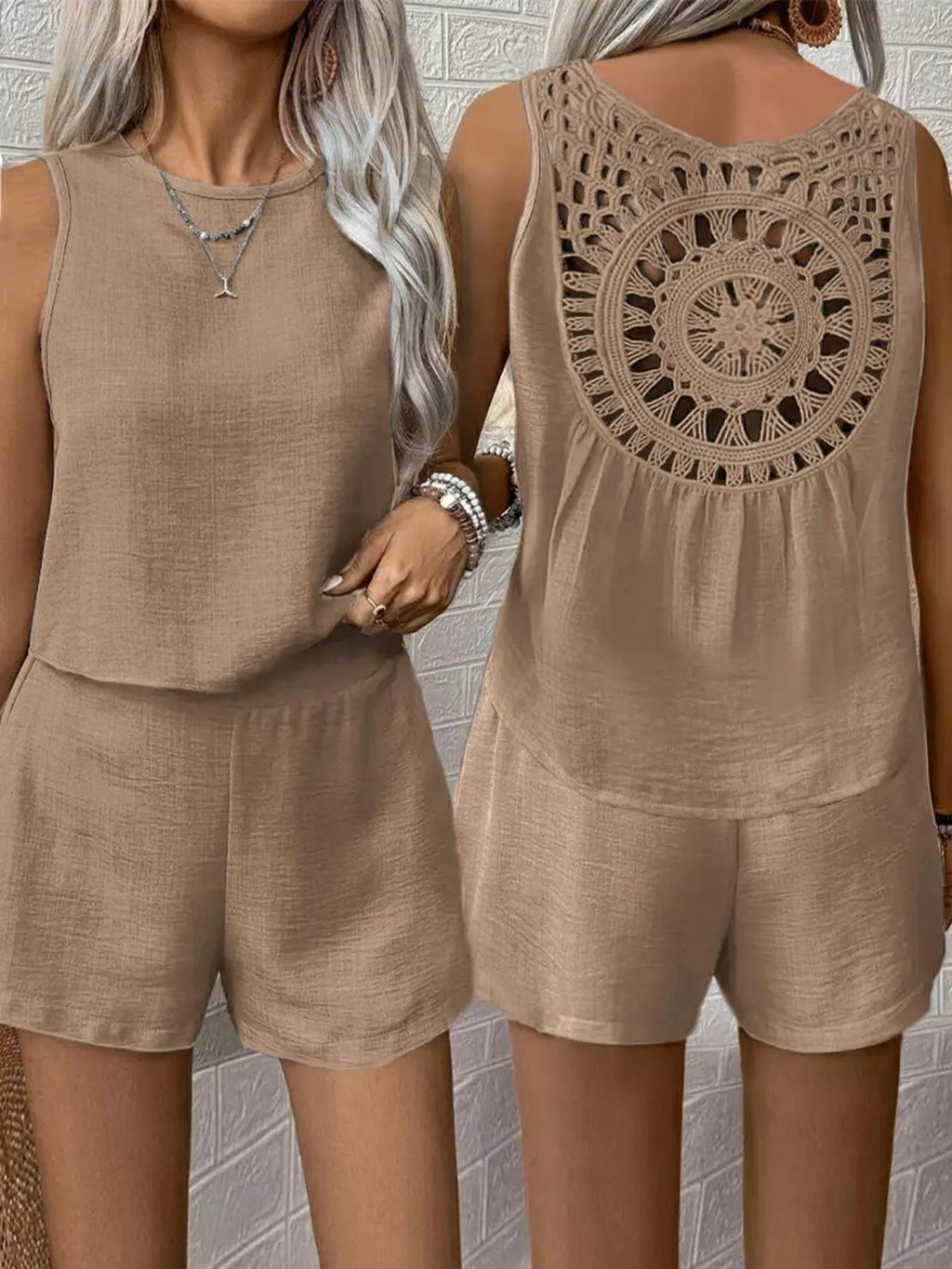 Round Neck Tank Top Shorts Set (11)