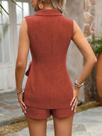 Sleeveless Blazer Shorts Set Tie Waist (4)