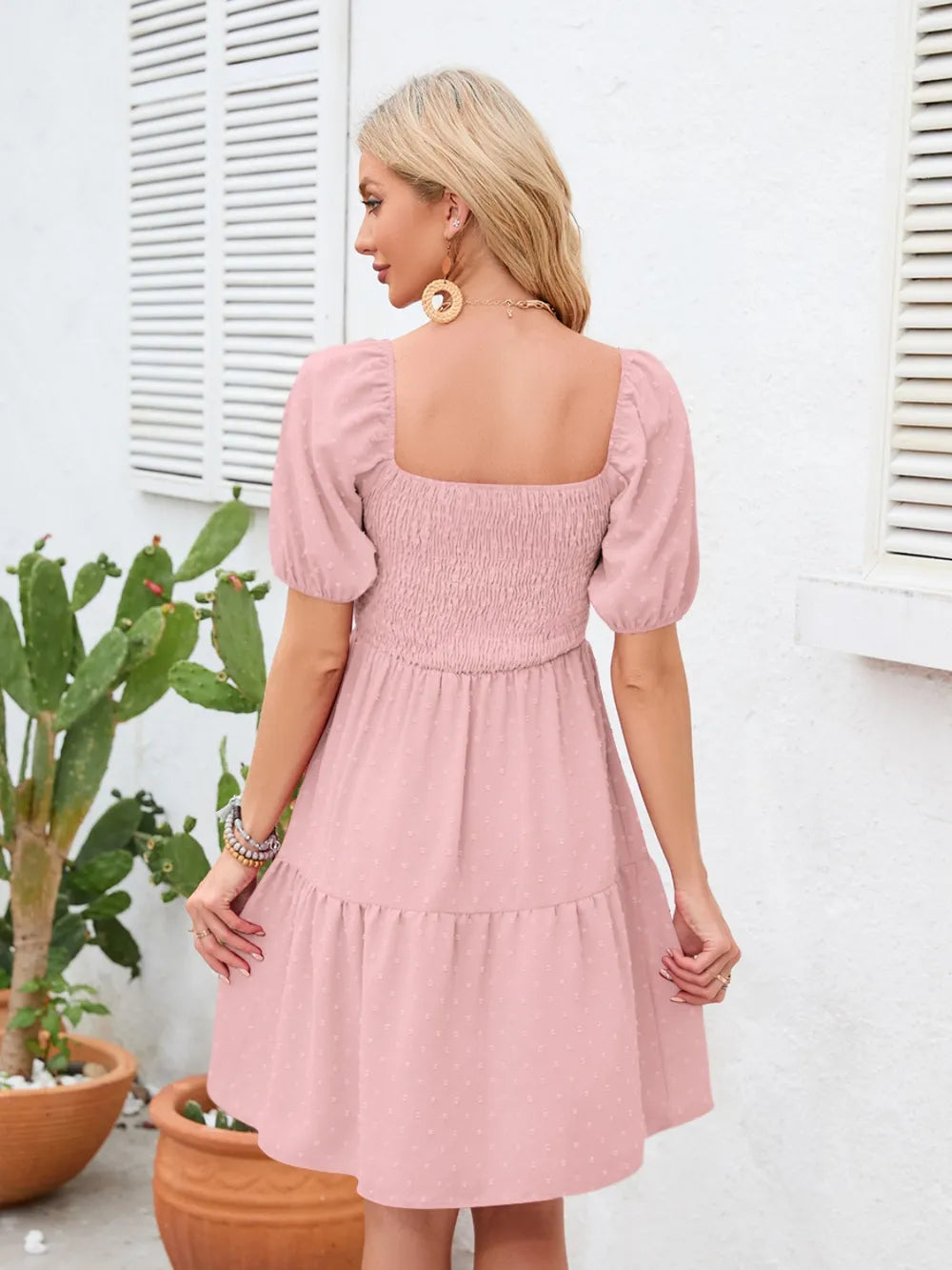 Swiss Dot Smocked Square Neck Dress (11)
