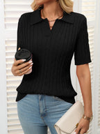 Cable Knit Johnny Collar Half Sleeve Sweater (29)