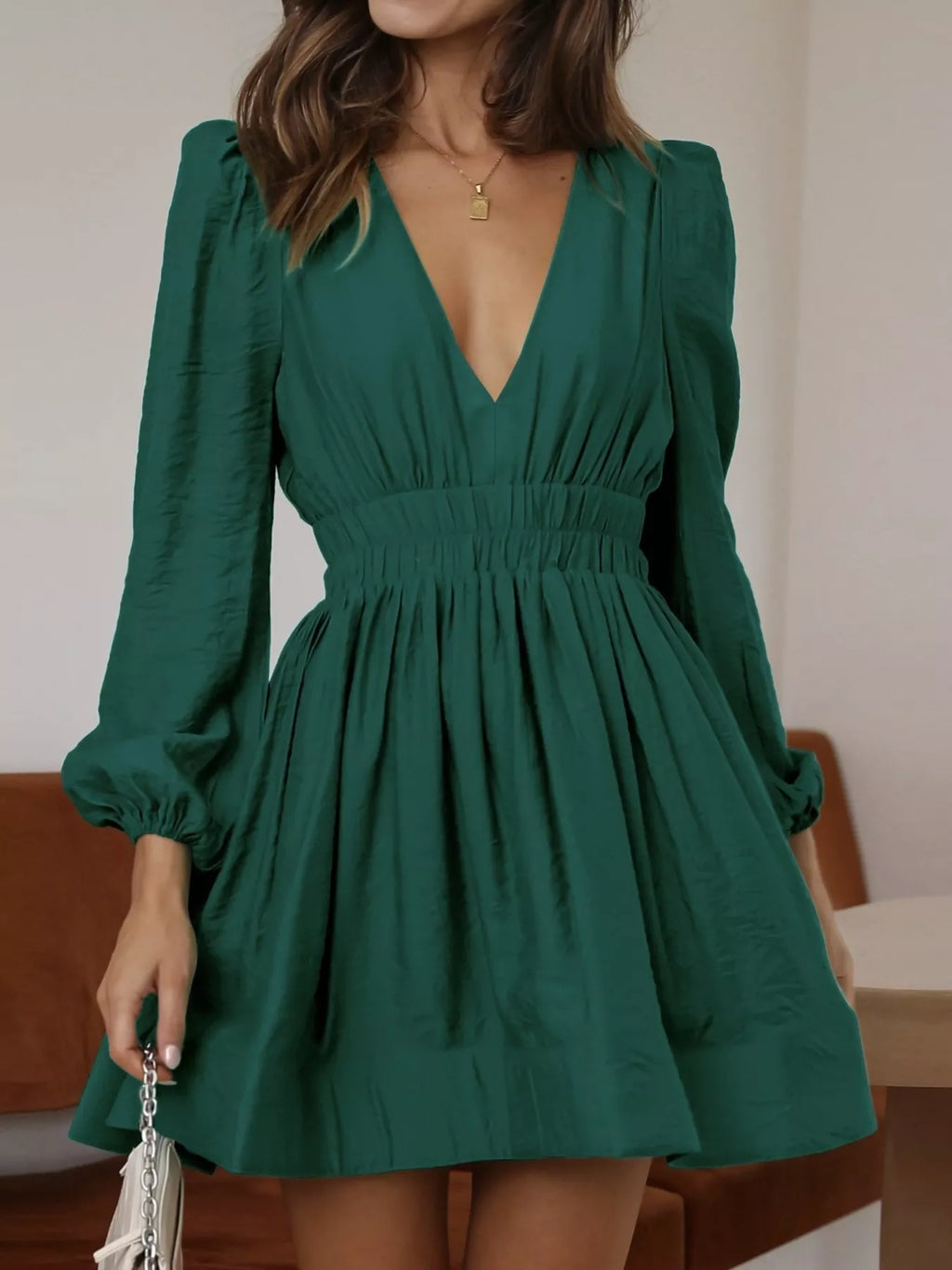 V-neck Long Sleeve Mini Dress (14)