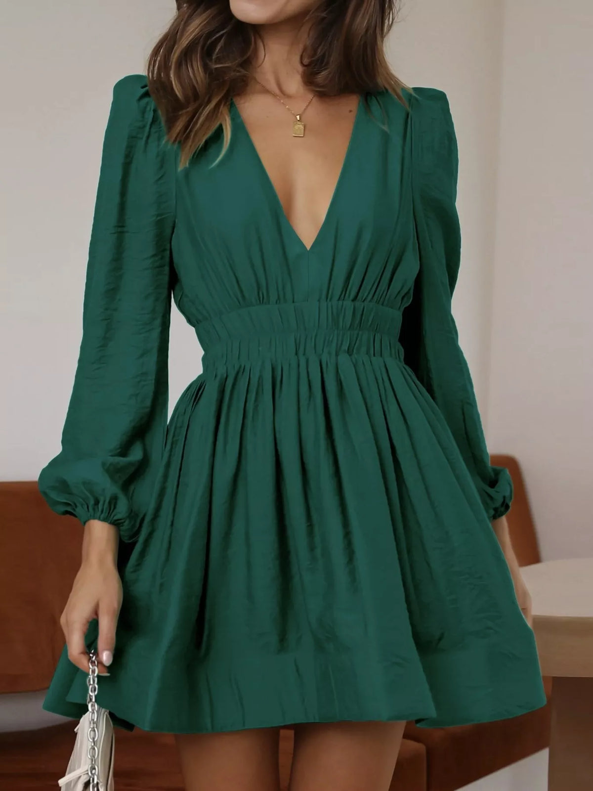 V-neck Long Sleeve Mini Dress (14)