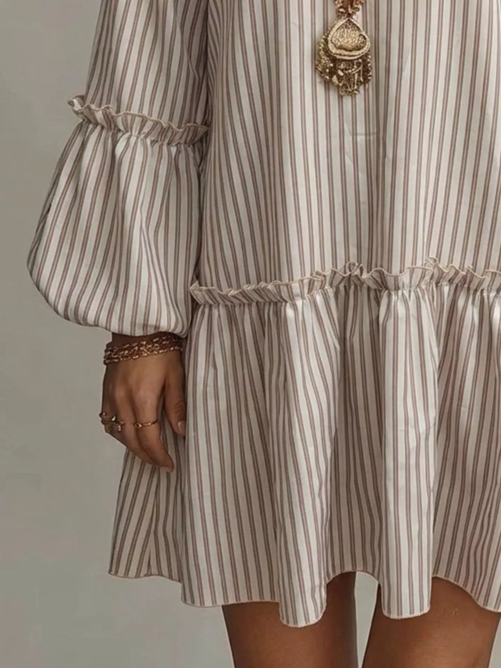 Full Size Striped Balloon Sleeve Mini Dress Plus (9)