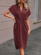Ruched Surplice Short Sleeve Dress (6)