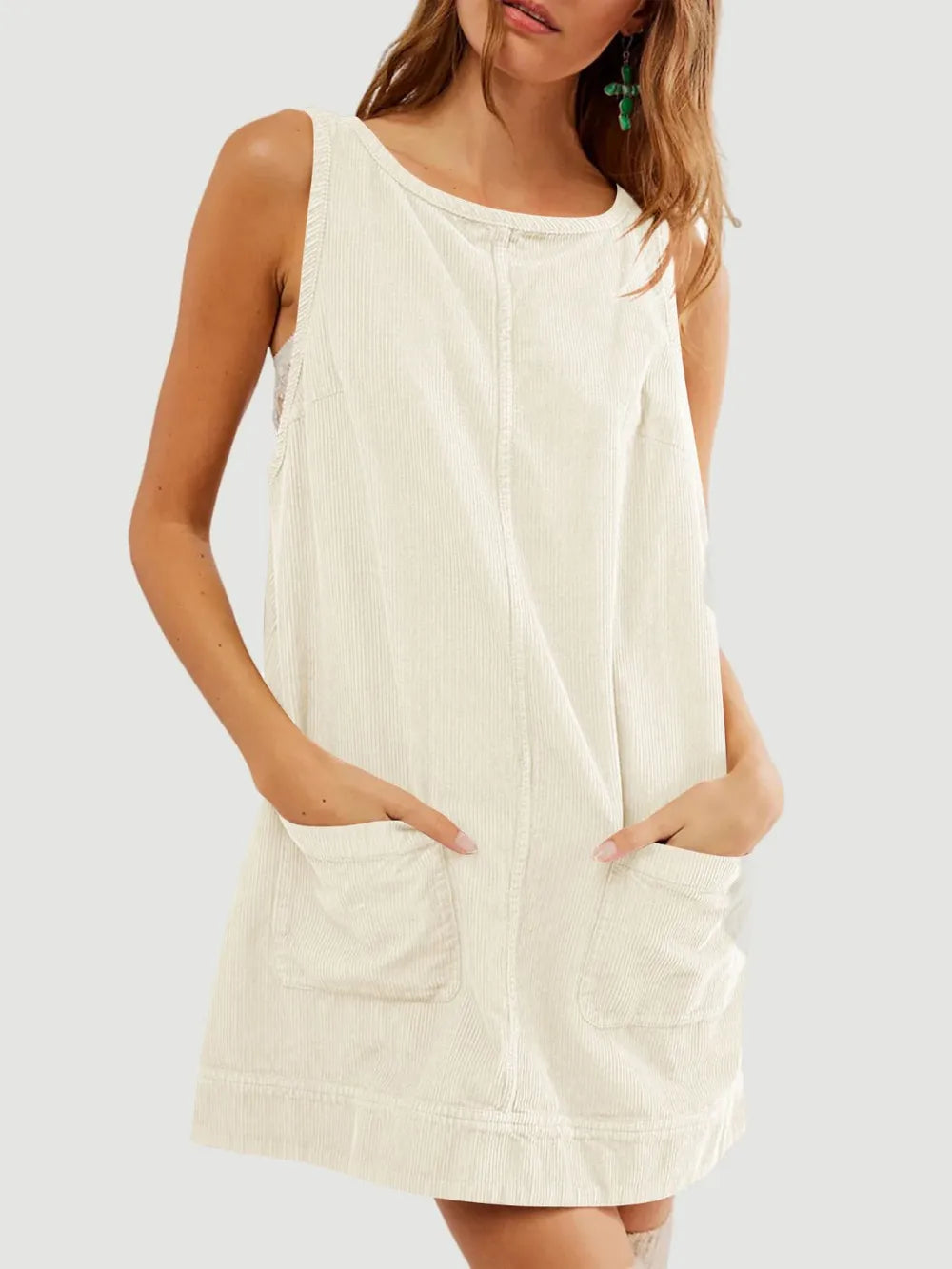 Round Neck Wide Strap Mini Dress Pockets (22)