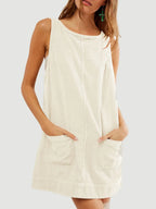 Round Neck Wide Strap Mini Dress Pockets (22)