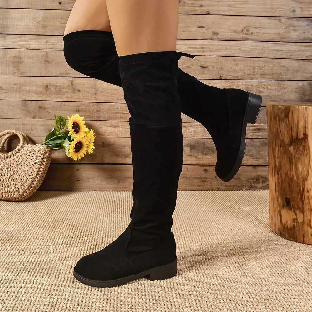 Round Toe Suede Low Heel Boots (2)