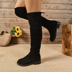 Round Toe Suede Low Heel Boots (2)