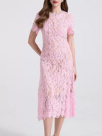 Lace Pearl Neckline Midi Dress (6)