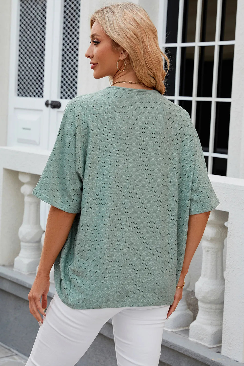 Eyelet Open Front Half Sleeve Cardigan (24)
