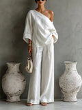 One Shoulder Top Wide Leg Pants Set