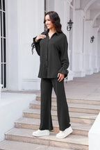 Drawstring Flounce Sleeve Shirt Pants Set (8)