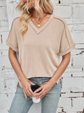 Cord Ribbed V-neck Short Sleeve T-shirt
