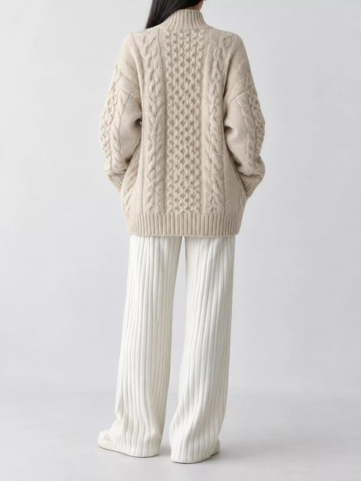 Full Size Cable-knit Zip-up Cardigan Plus (5)