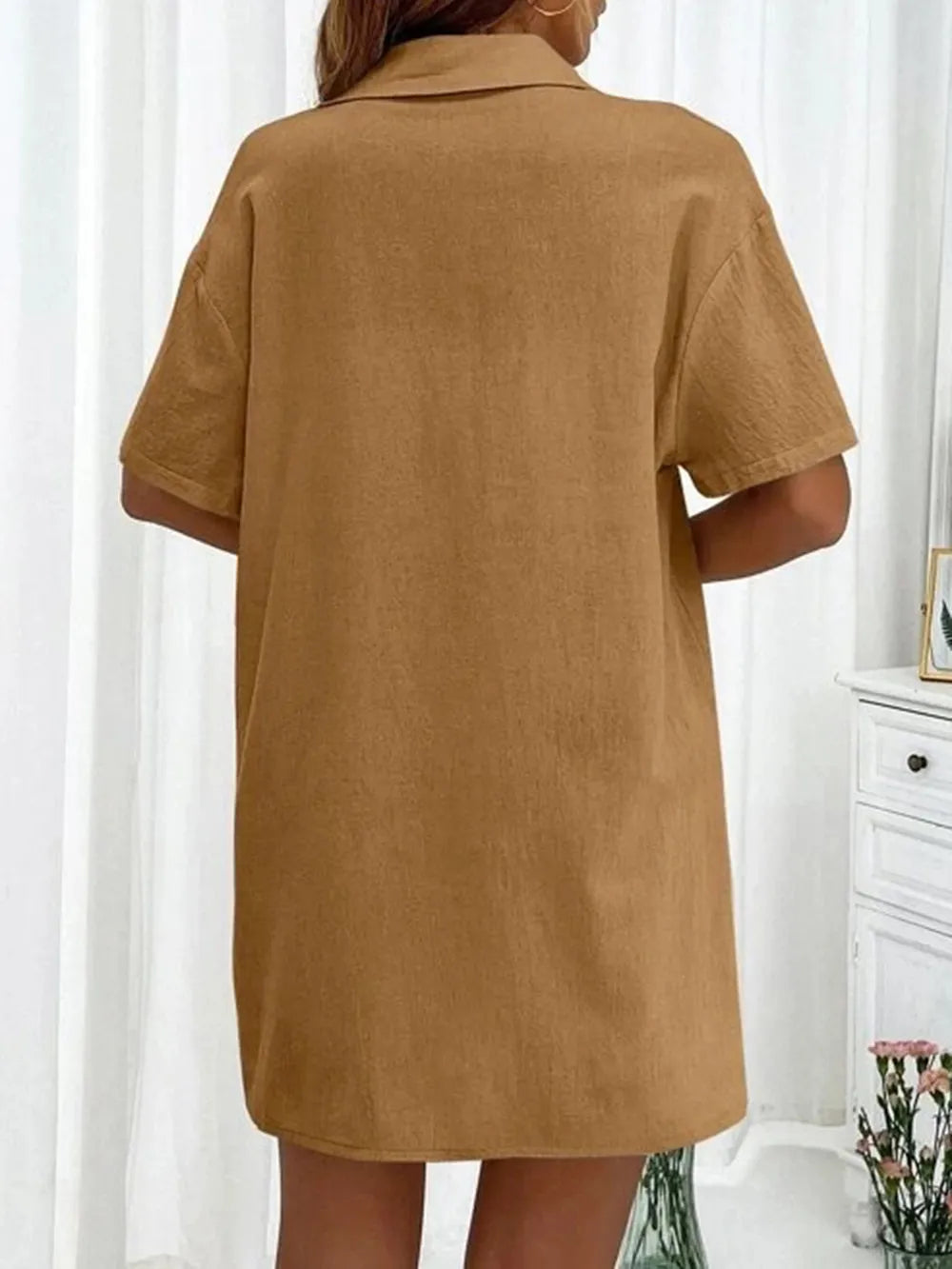 Button Up Shirt Drawstring Shorts Set (9)