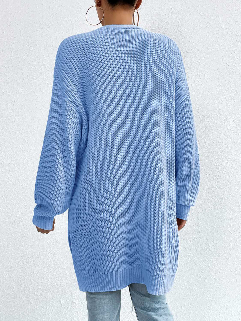 Open Front Dropped Shoulder Slit Cardigan (11)